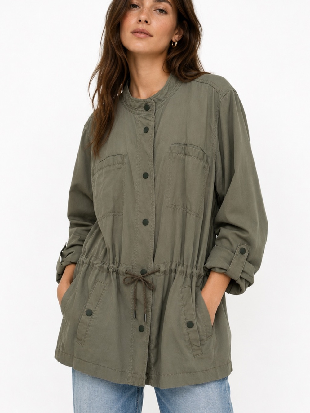 LOFT Utility Jacket Olive Green 100% Lyocell Drawstring Lightweight Oversized XL